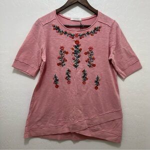 Mododoc Floral Embroidered Shirt Sz S Cotton